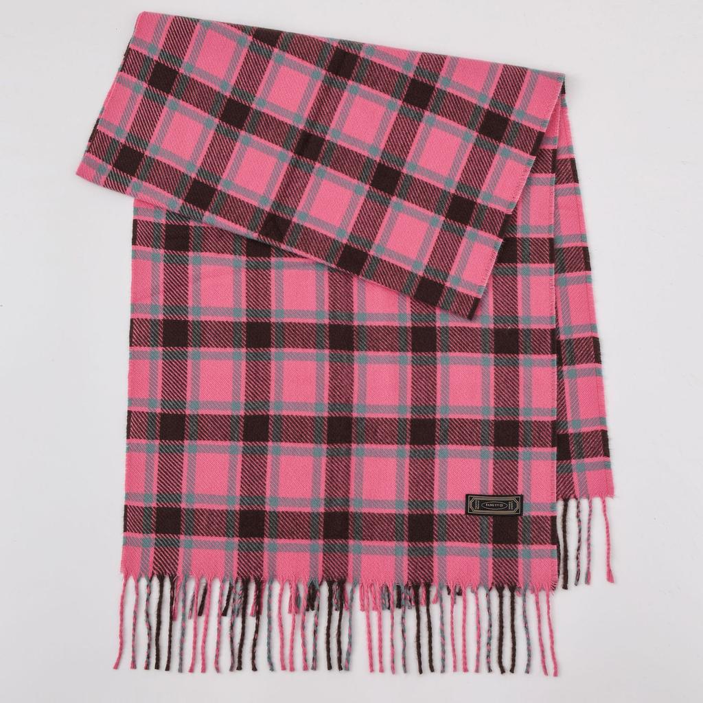 Winter new versatile plaid scarf women's color matching warm fringed scarf checkerboard high-end imitation cashmere scarf