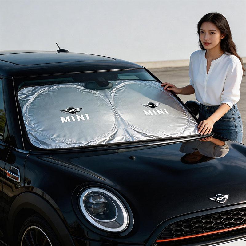 Pare-soleil de pare-brise de voiture pliable Protection contre les rayons UV Pare-soleil Cache-moyeu Pour MINI JCW Cabrio Cooper Countryman Aceman Clubman