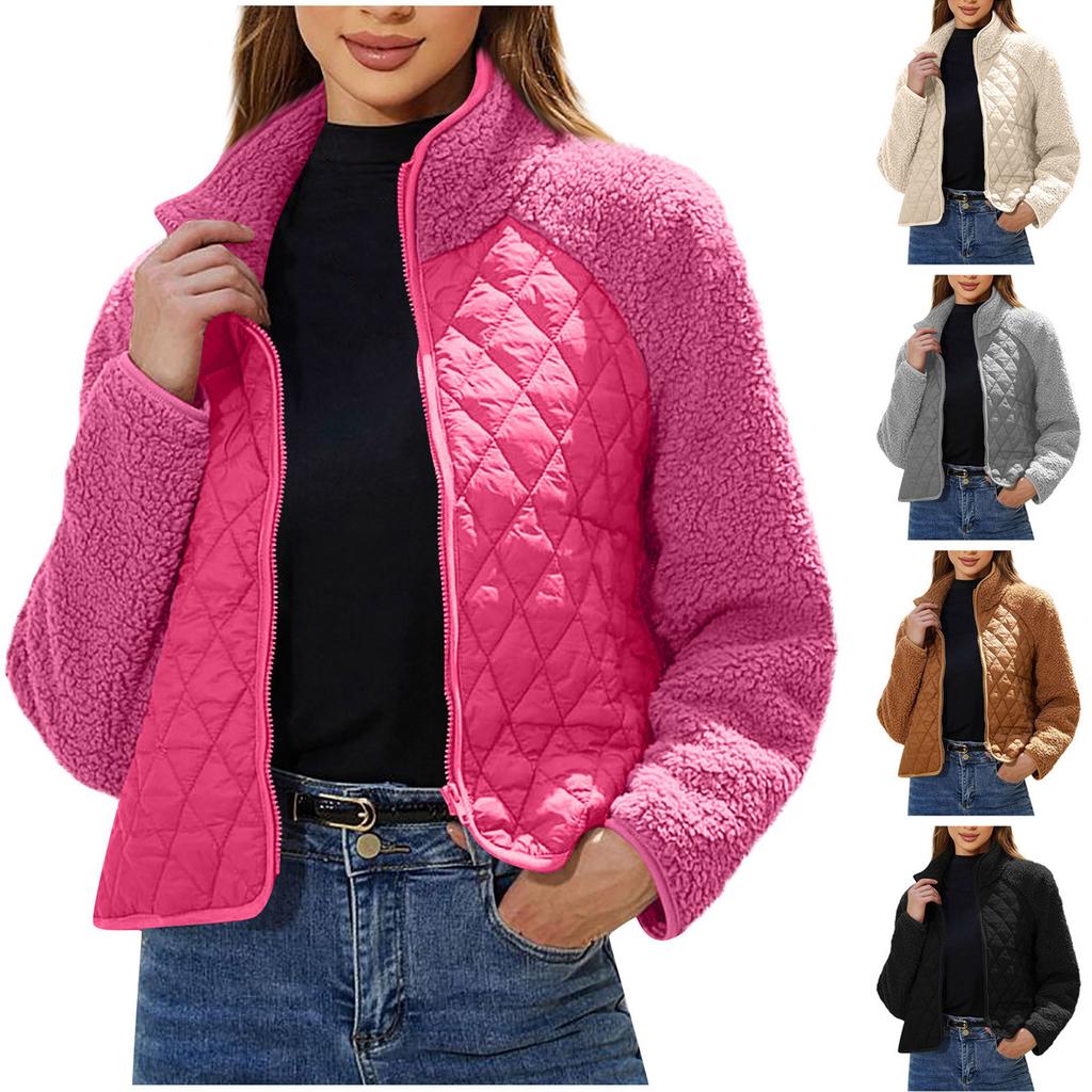 Women's Fashion Autumn/Winter Cardigan Zipper Long Sleeve Plush Panel Coat