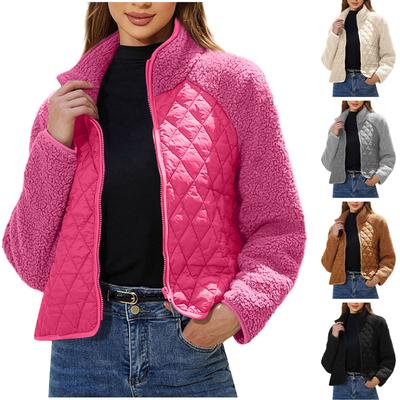 Cardigan Zippé Manches Longues à Panneau Peluche pour Femme Mode Automne/Hiver