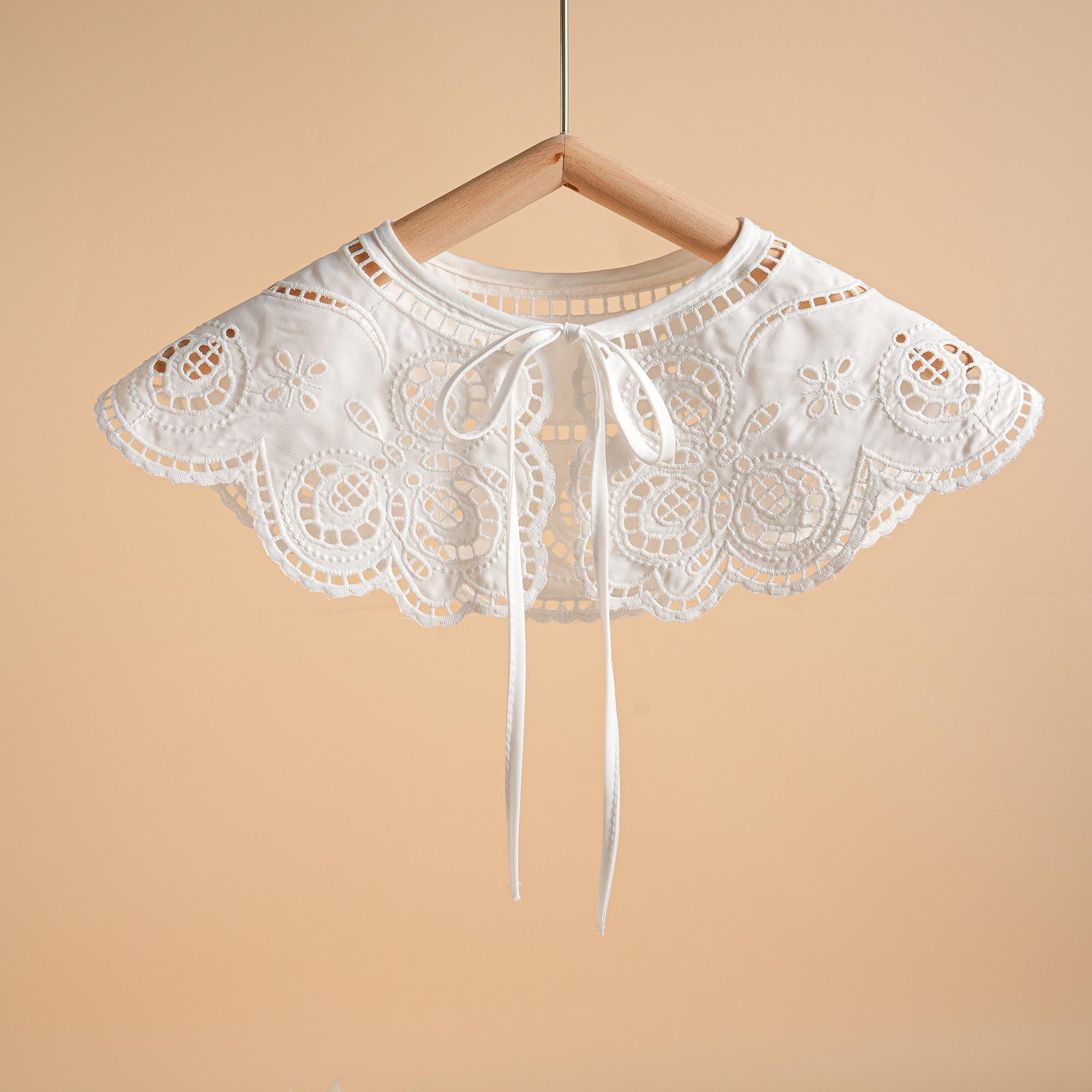 

Последний дизайн Корейский стиль Декоративный накладной воротник Шаль Накидка Ажурная вышивка Ожерелье Винтажное короткое пончо для женщин