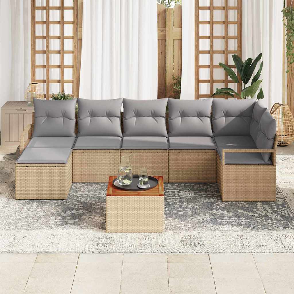 Garden Sofa Set with Cushions 8 pcs Beige Poly Rattan