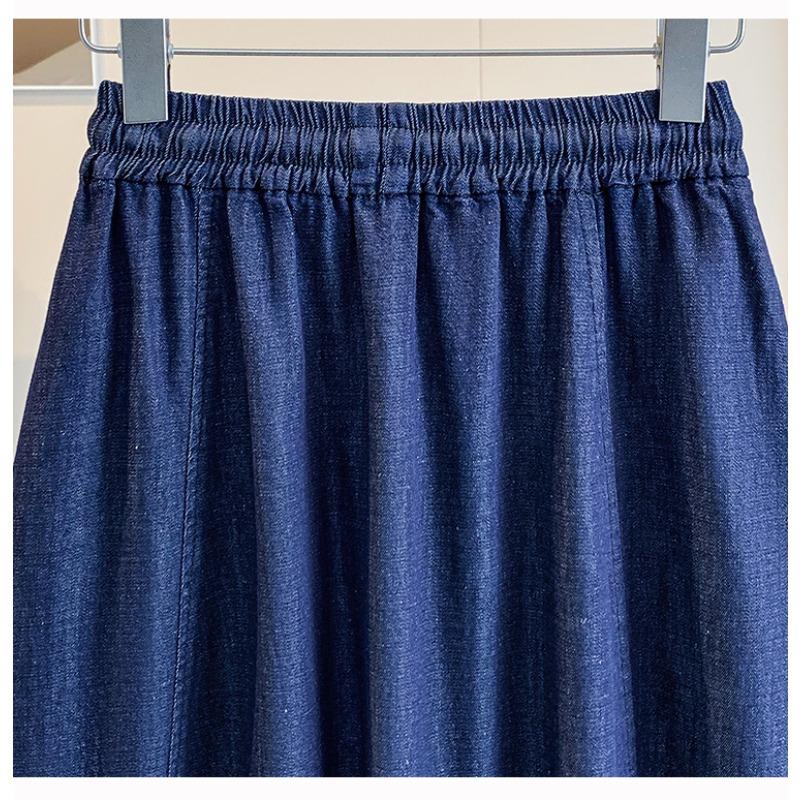 DIMANAF 2026 Summer Plus Size Women Skirts Elastic Waist Loose Denim Blue Oversize Casual Lady Long Skirts Cotton Solid