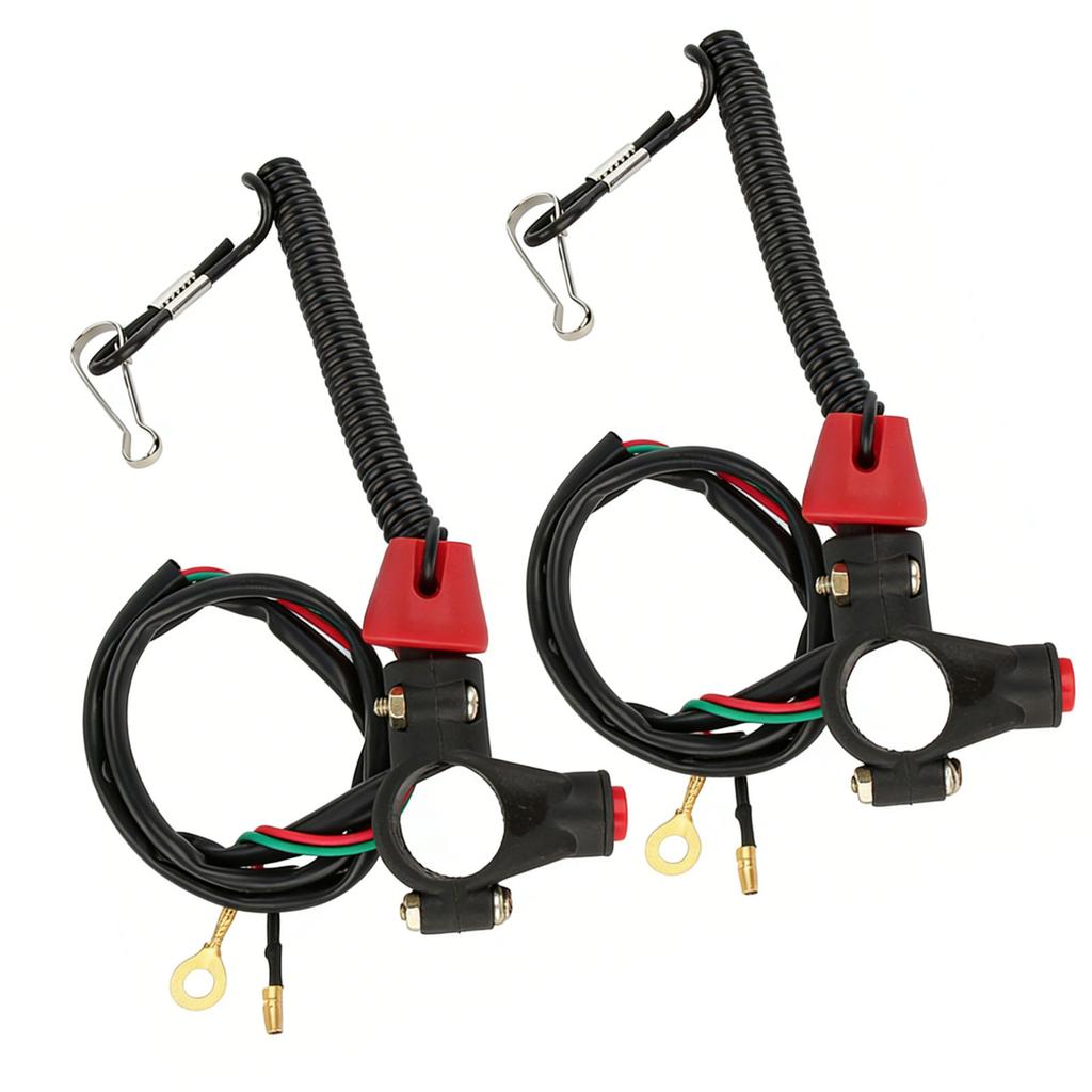 2pcs Motorcycle Tether Engine Kill Switch with Lanyard For 22mm Handlebar ATVs Riding Mowers Outboard Engines