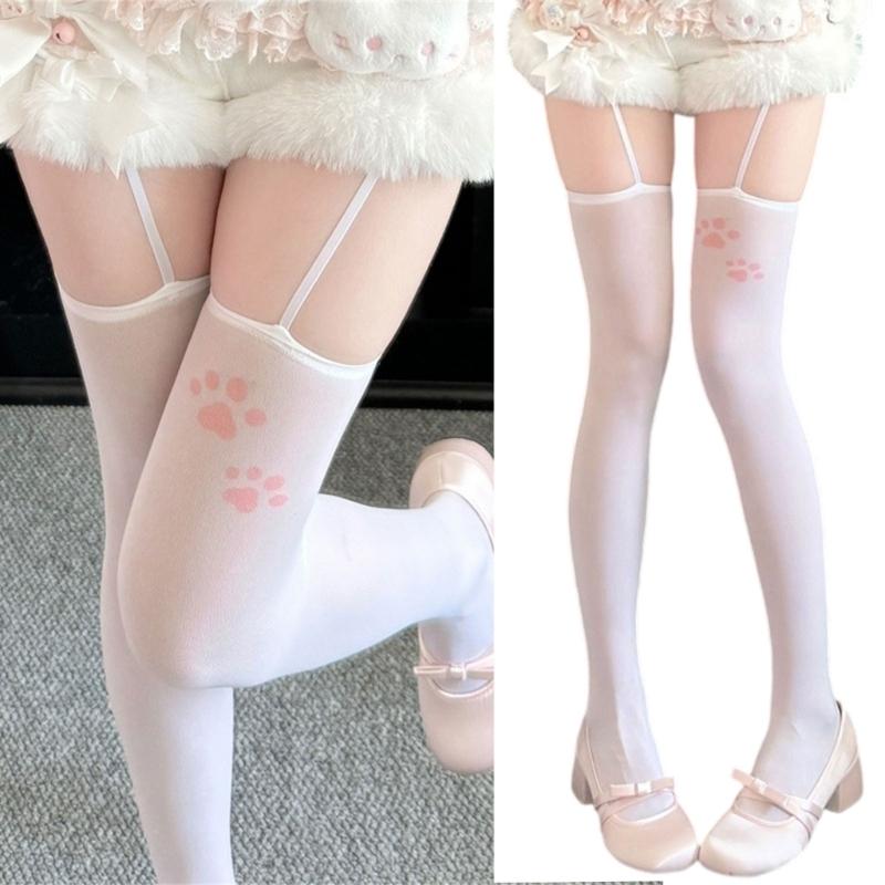 Elastic Waistband Cats Paws Pattern Sheer Pantyhose Breathable Nylon Stockings For Daily Outfits