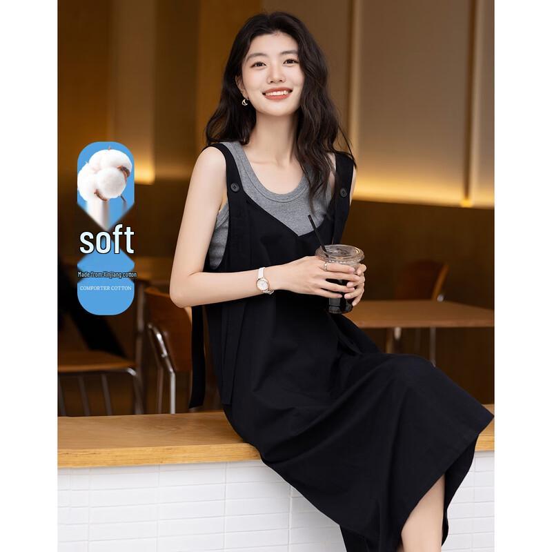 Женское хлопковое французское платье-сарафан с регулируемой лямкой L