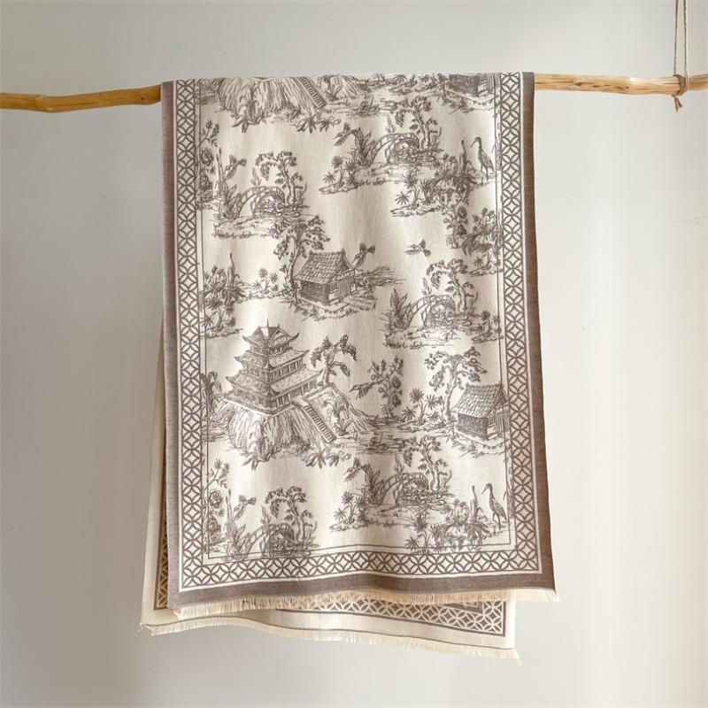 

Антикварный зимний теплый модный шарф с передовым чувством возраста, литературный и ретро, двусторонняя шаль-накидка, универсальный шарф для женщин 185X65cm хаки