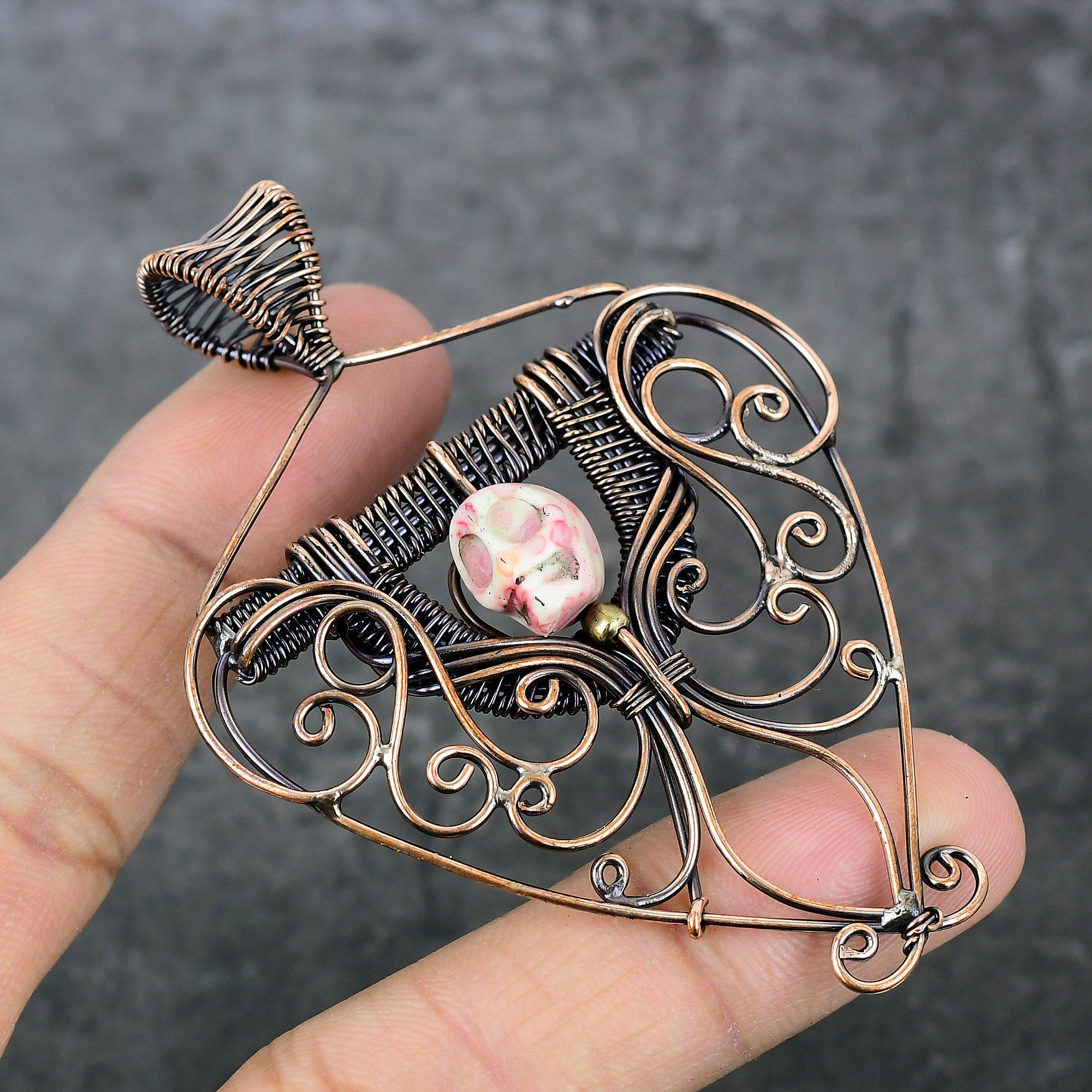 

Mosaic Jasper Handmade Copper Wire Wrap Jewelry Pendant 3.15 t3V21