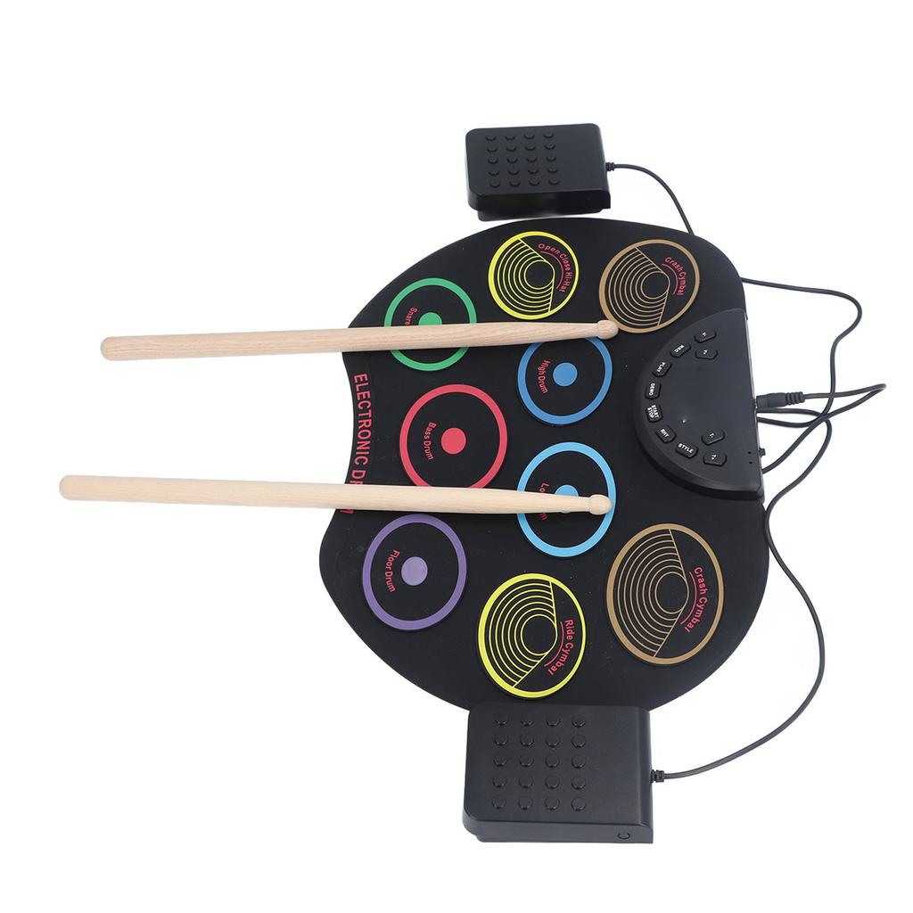 Electronic Drum Set Portable Easy to Play Roll Up Drum Pad Pedals Drum Sticks for Kids Children