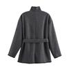 2024 Winter Women's European & American Colorblock Lace-up Woolen Coat
