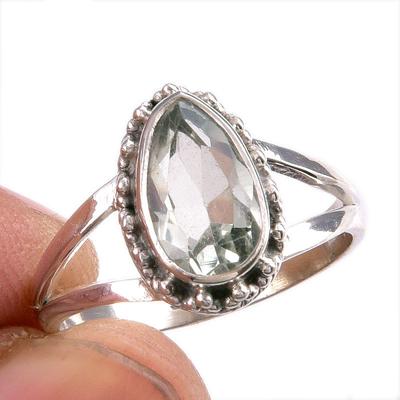 Natürlicher grüner Amethyst Edelstein Handgefertigt 925er Massivsilber Geschenkring S.7.5 o0L97