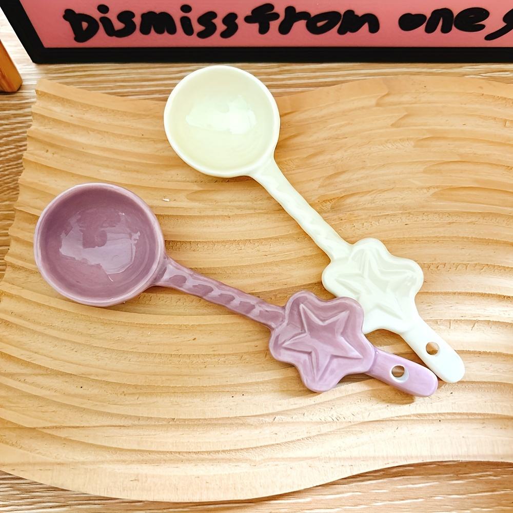 Set de 4 linguri ceramice în formă de stea, culori macaron, 15 cm, polonic de supă pentru uz casnic, linguri creative de valoare ridicată pentru terci, tăiței, înghețată, deserturi