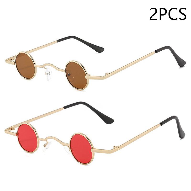 Vintage Rock Punk Sunglasses Small Round Metal Frame Black Lens Wide Bridge Unisex Driving Eyewear Classic Retro Style