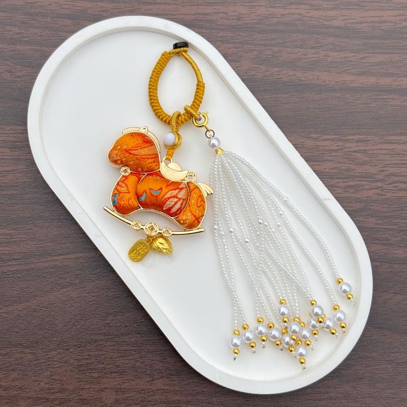 Pure Handmade Song Brocade Horse Pendant Charm – Double-Sided Fortune & Prosperity Tassel Ornament
