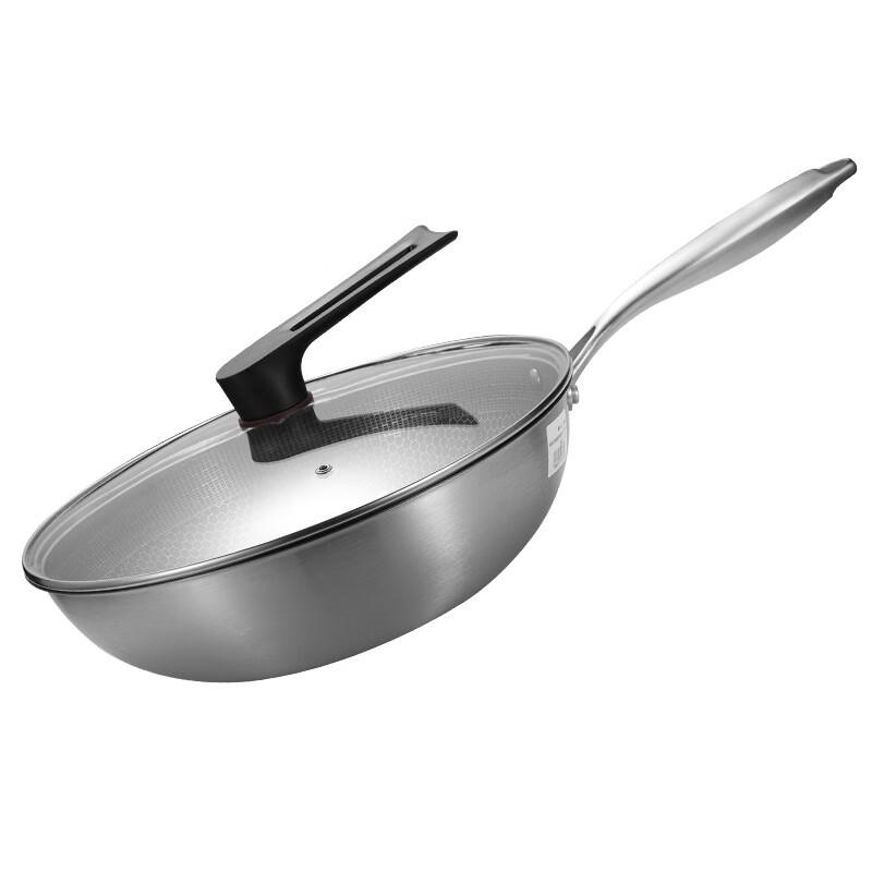 ZISIZ 304 Stainless Steel Honeycomb Nonstick Wok
