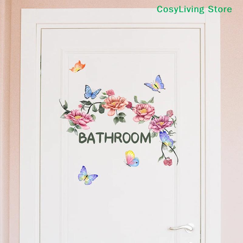 [CL]Beautiful Butterfly Flower Wall Stickers Toilet Bathroom Door Decoration Mural Home Decor Self-adhesive Beautify Wallpaper