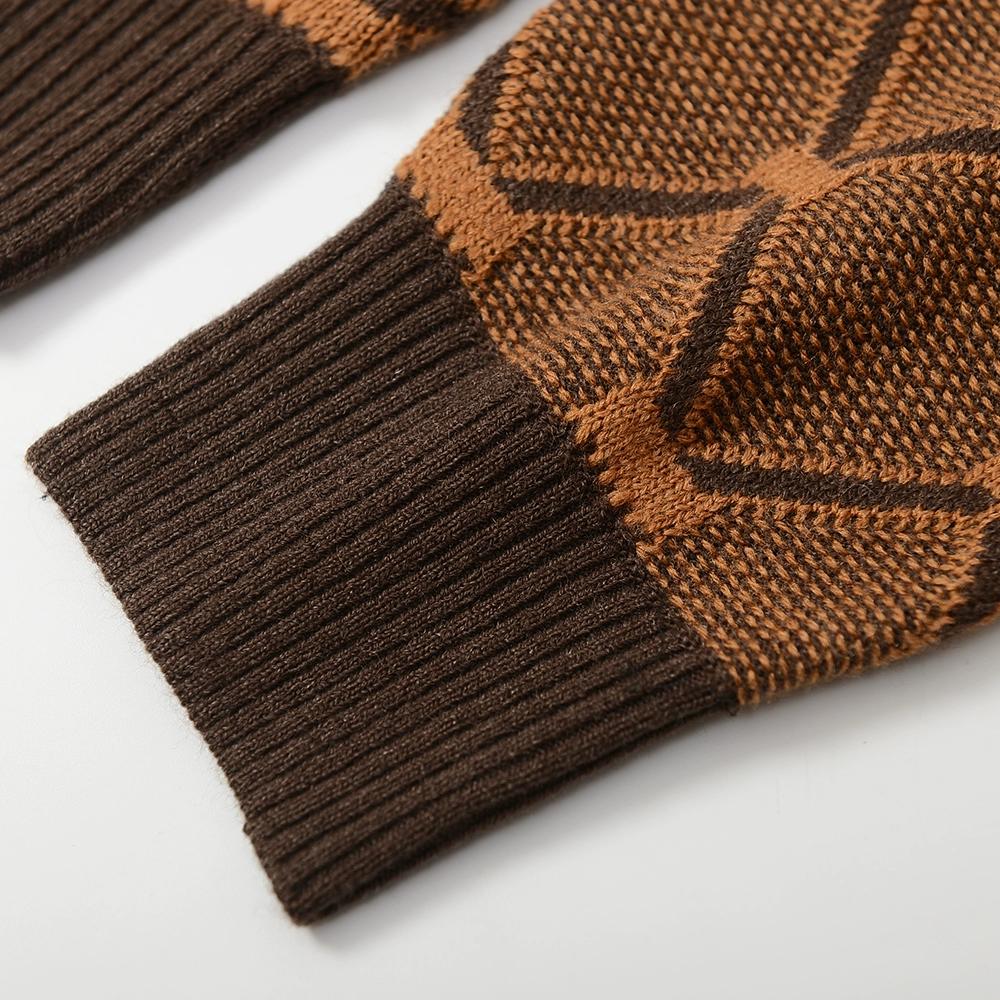 Men's Diamond Plaid Knitted Sweater Long Sleeved Pullover Sweater