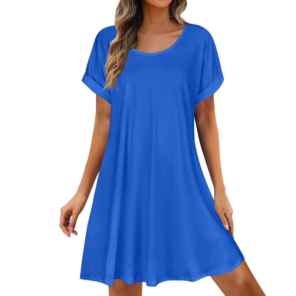 Womens Summer Dresses  Short Sleeve Casual Beach Tshirt Dress Round Neck Loose Swing Sundress