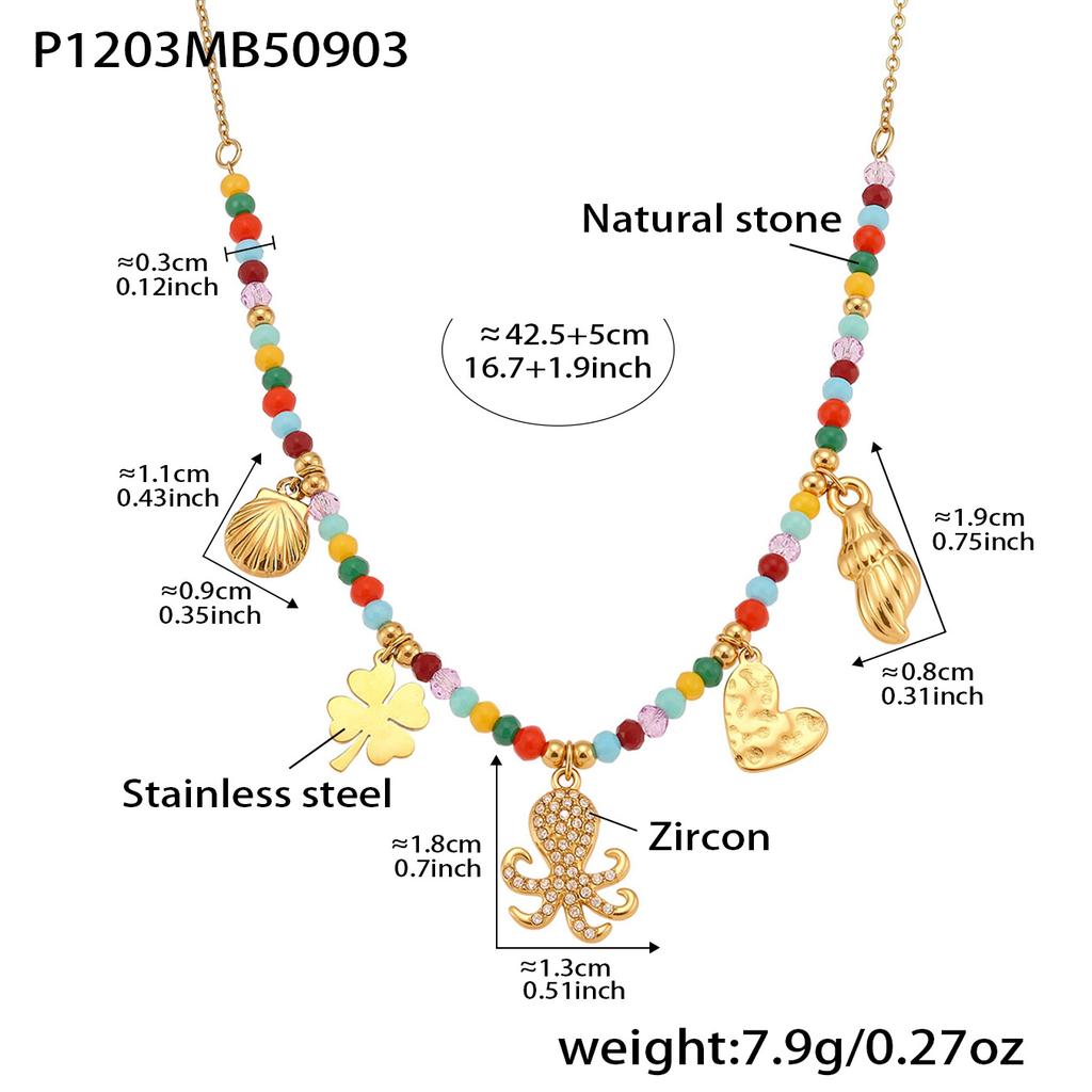 Multi Color Beaded Necklace In Stainless Steel 18k Gold Plated Chain Charm Necklaces Natural Stone Beads Necklace For Women