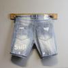 Boys' Slim Fit Light Blue Ripped Denim Shorts with Whisker Print