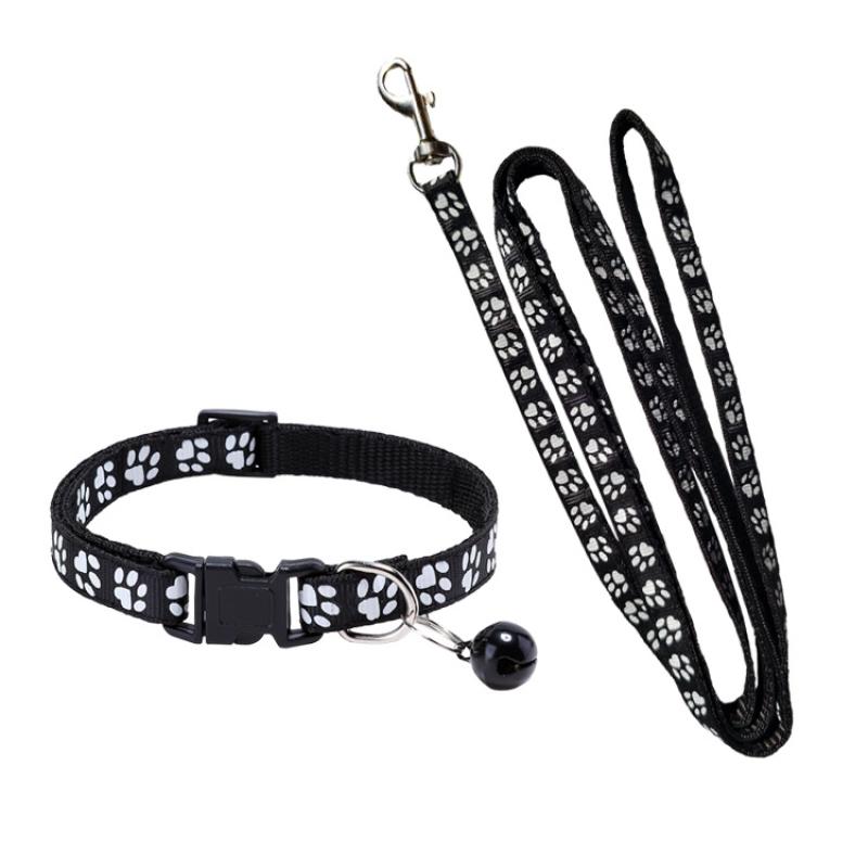 Dog Paw Print Pet Traction Rope Adjustable With Collar Puppy Collar Set Pet Walking Lead Rope Breathable Puppy Cat Accessories
