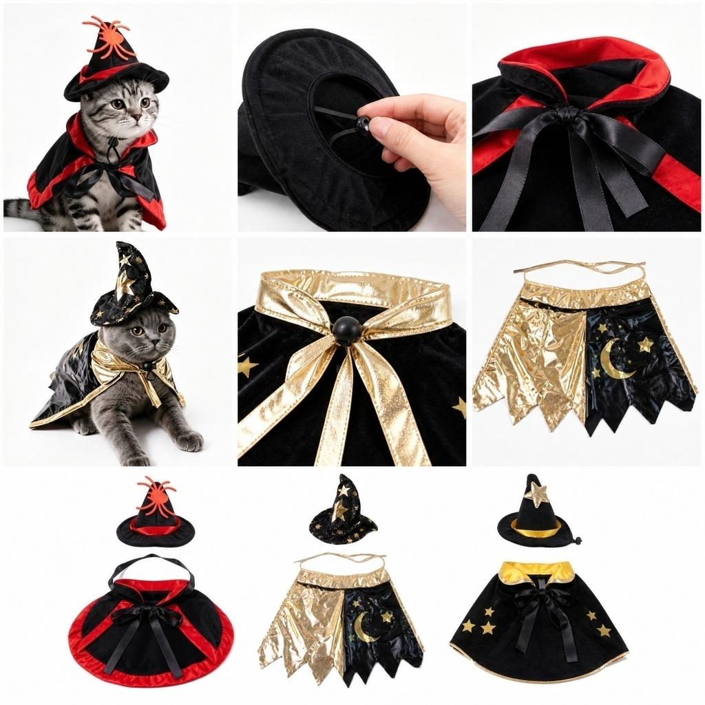 Pet Halloween Cape and Hat Set for Cats and Dogs - Costume Accessories for Holiday Parties