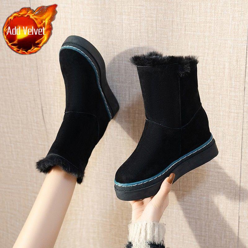 

Модная женская обувь Массивные полувысокие платформы До середины икры Женские зимние ботинки Коричневая замша Дизайнерская роскошь в продаже Утепленные плюс теплый мех ягненка 39 35