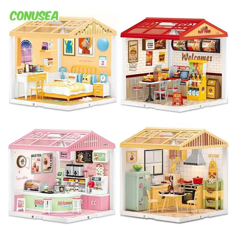 Doll House Micro Building Block Diy Handicraft Room Assembly Scene Bricks Bedroom Kitchen Restaurant Model Blocks Birthday Gifts