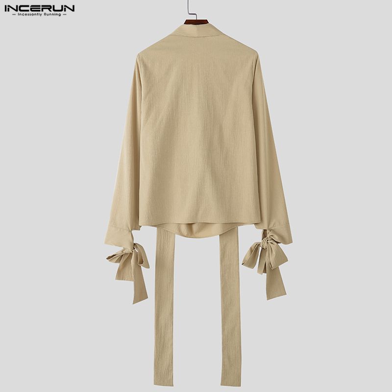 INCERUN Oversized Men Swing Collar Long Sleeve Ruffled Irregular Shirts Tops