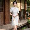 Plain white tassel sequence new Chinese style improved cheongsam dress