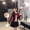 Women's 2026 Fall/Winter Red Patchwork Knit Top and Skirt Set - Sweet, Chic, Age-Reducing Design
