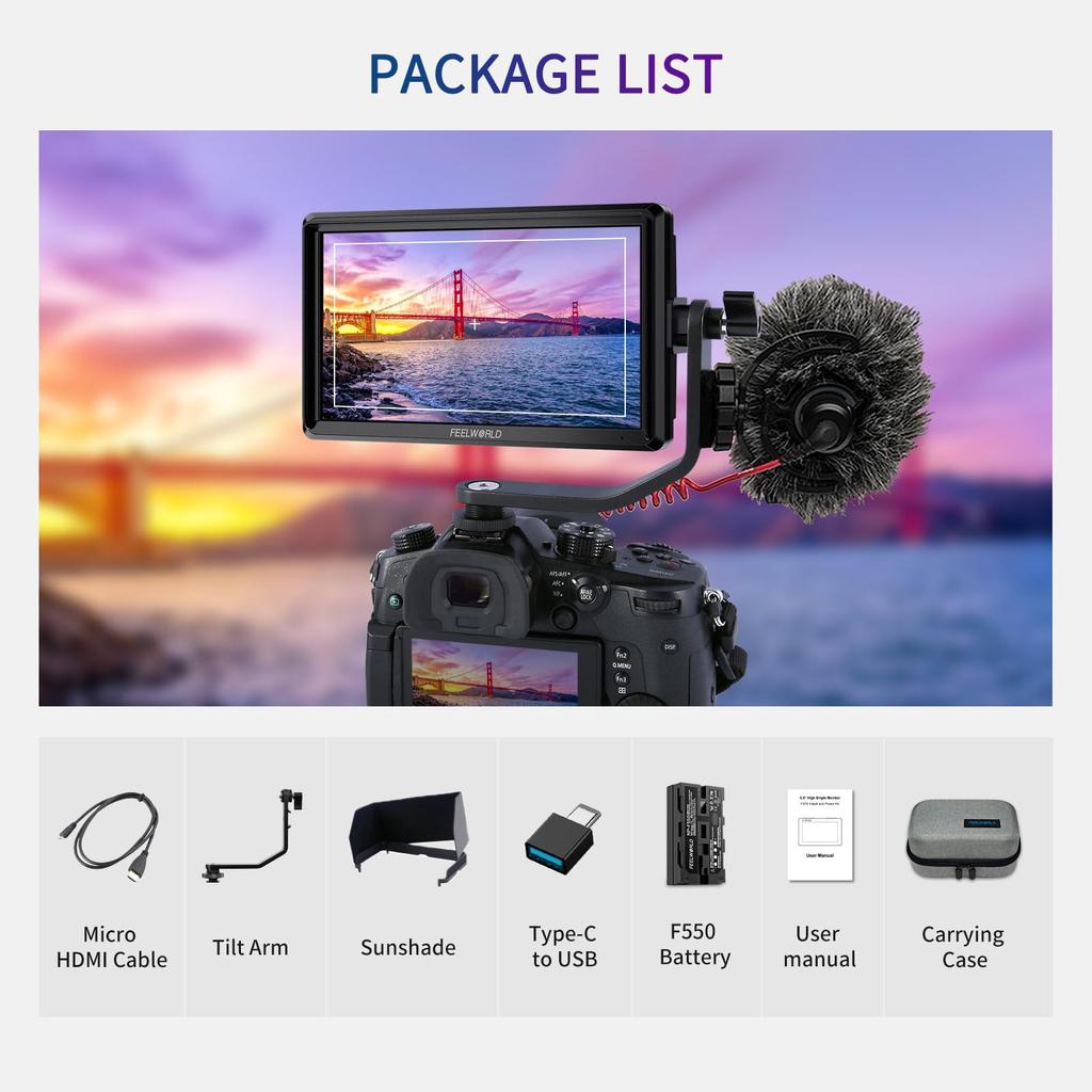 FEELWORLD FW568 DSLR Kamera Kompakt Feltmonitor med 3D LUT Bølgeform Vektor Full HD 1920x1080 HDMI Inn og Utgang F550 og Lagring 6-tommers