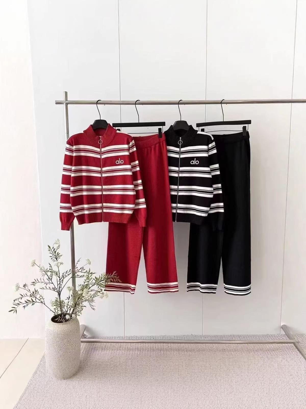 

Striped Color Block Embroidered Women s Sweater Cardigan & Straight Leg Knit Pants Two-Piece Set for Autumn/Winter One Size чёрный