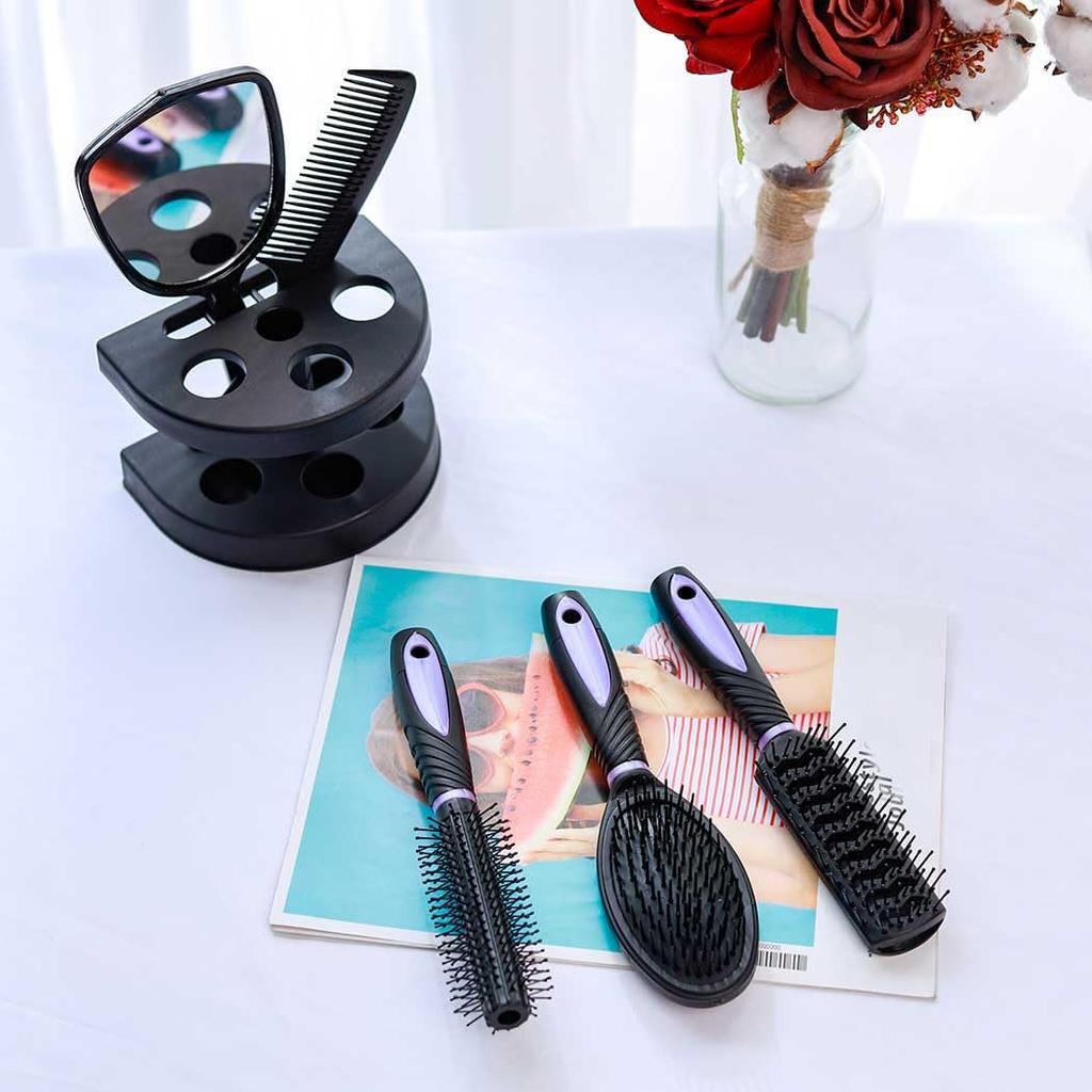 5-Pack Comb Brush Set with Mirror Hair Brush Holder Professional Massage Comb Cosmetic Hair Styling Tool Set