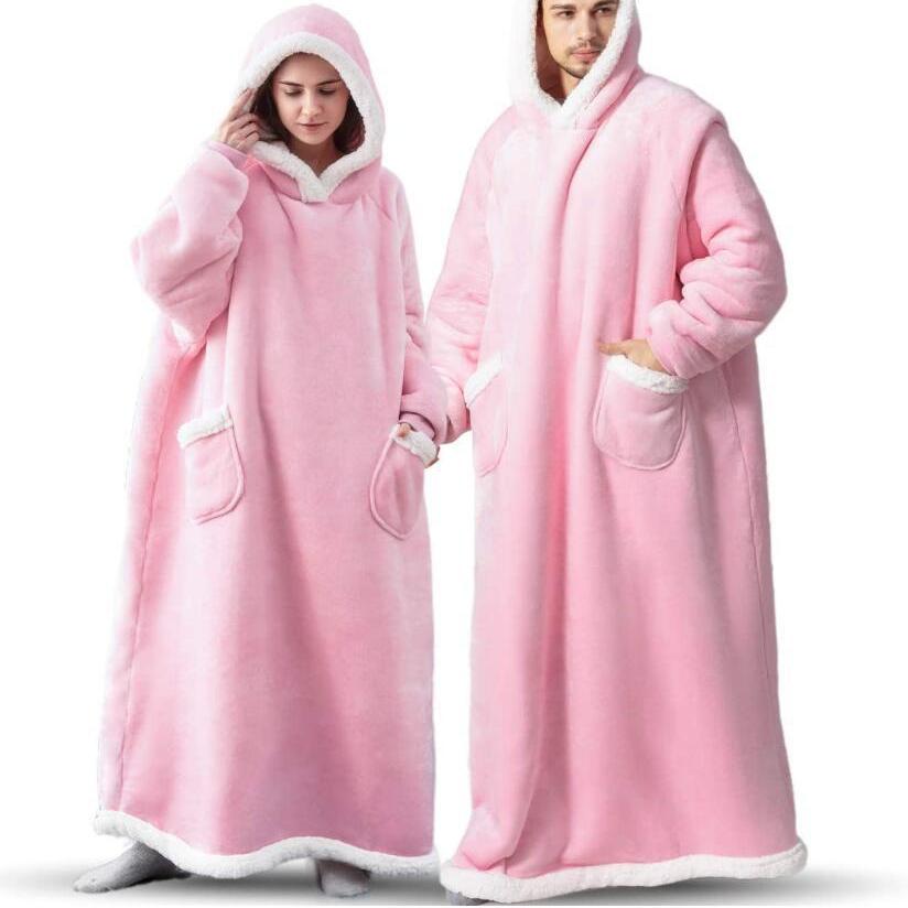 Genişletilmiş Dikey Cep Polar Tembel Battaniye Flanel Kuzu Yünü TV Alışveriş TV Battaniyesi