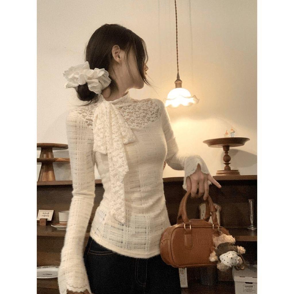 French Design Lace Slimming Top - Autumn/Winter Collection for Women