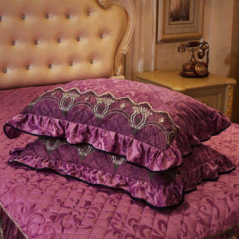 2pcs Quilted Lace Pillow Case Cover Velvet Home Decorative Rectangle Pillow Sham Winter Warm Soft