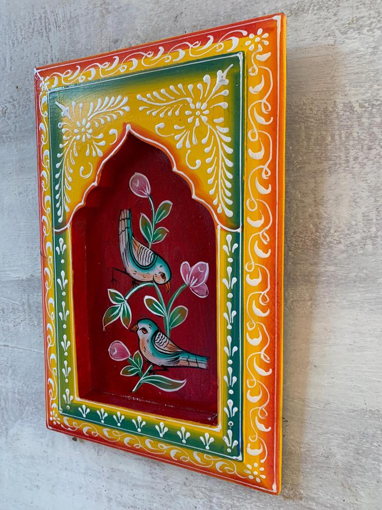 Hand-Painted Floral Wood Wall Frame: Vintage Indian Art Decor