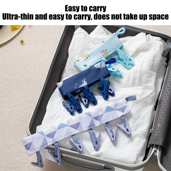 Clothes Socks Hanger with 6 Clips Strong Load-bearing Fastener Tape Design Folding Clothes Hanger Clips Towel Drying Rack