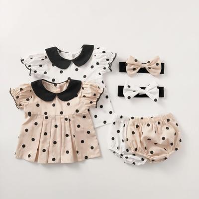 2024 Baby Girl Polka Dot Pleated Top, Shorts & Hairband Set
