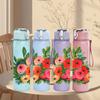 1PC Red Poppy Green Leaf Floral Print 750ml Color Plastic Sports Water Bottle Leakproof Flip Straw Lid Suitable for Sports Office Home Use
