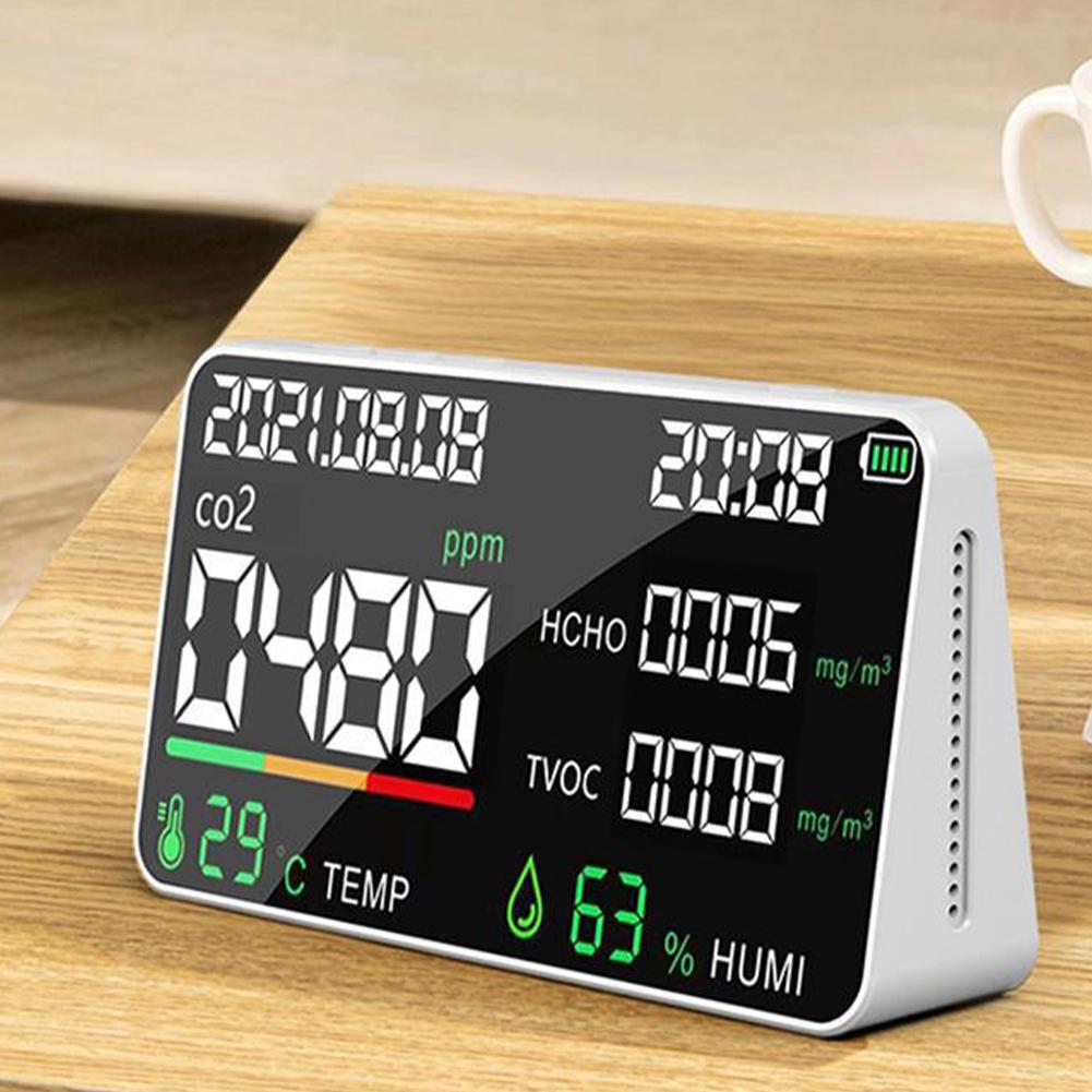 Air Quality Monitor Room Temperature Humidity Meter USB Rechargeable Formaldehyde Tester CO2 Detector for Home Office