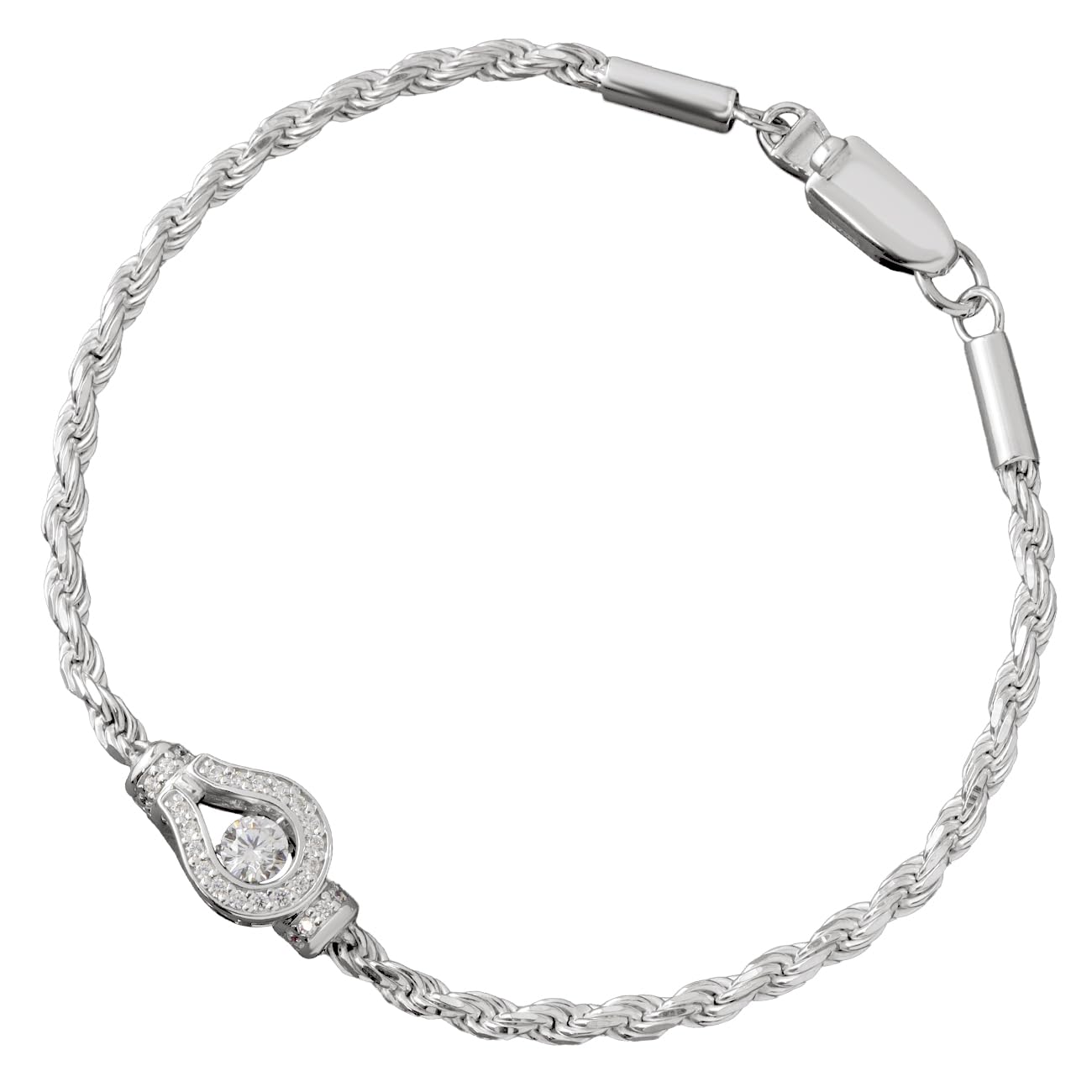 

[Cross Emotion] Special Edition Dancing Stone Horseshoe Men s Bracelet, 925 Sterling Silver with French Rope, Elegant and Beautiful
