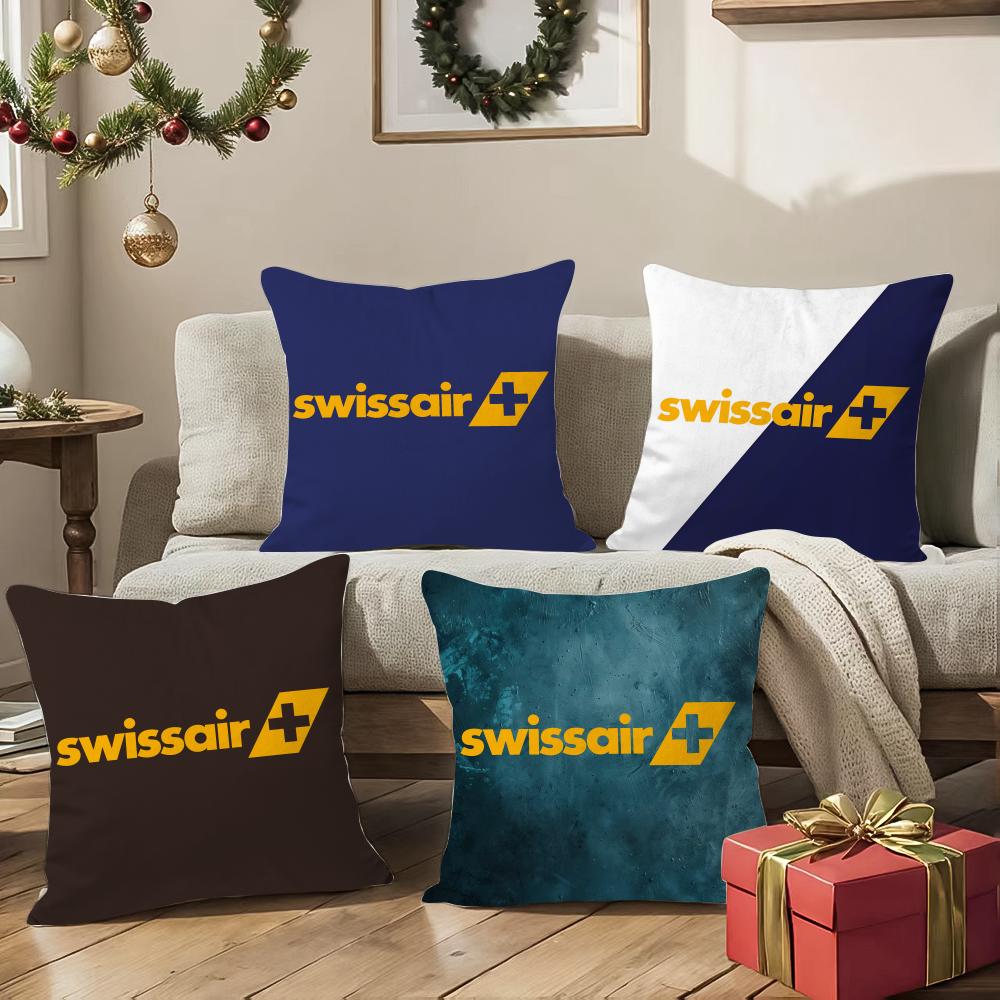 Travel Design S-Swissair Pillow Case Silky Short Plush With Invisible Zipper Dustproof Sofa Cushion Cover For Home Decor