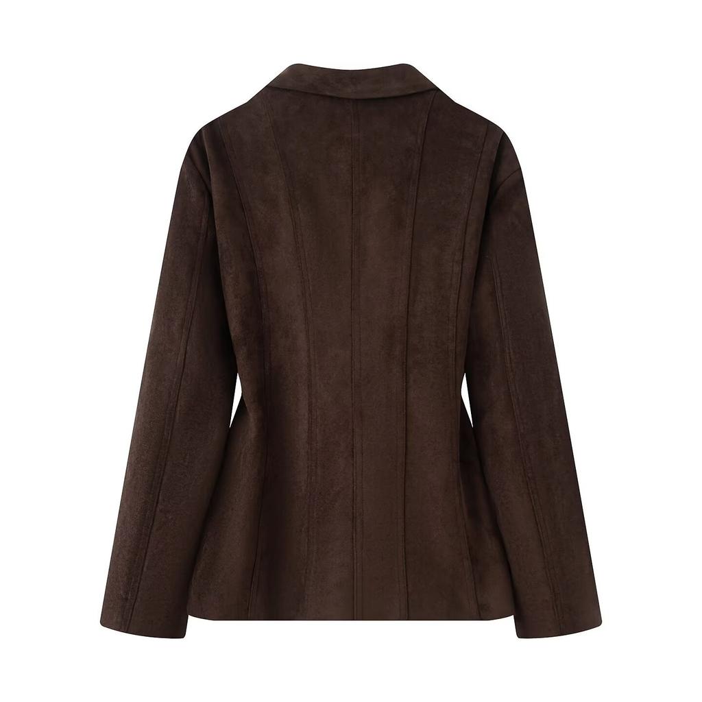 New in autumn, European and American fashion temperament, elegant lapel frosted fleece waist jacket