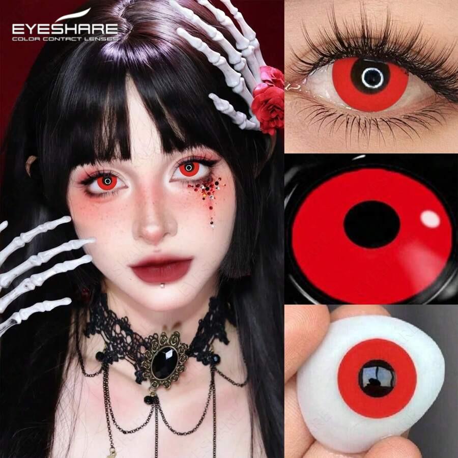 Eyeshare 1 Pair Red/Whie/Black Contact Lenses for Halloween Crazy Party Eye Makeup Lens Anime Role Playing Pupils