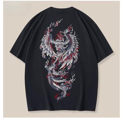 Heavy Industry Embroidery Phoenix Loose Large Cotton Short Sleeved T-Shirts Men’s