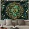 2D Zen Photo Booth Backdrop Green Mandala and Gold Leaves Background