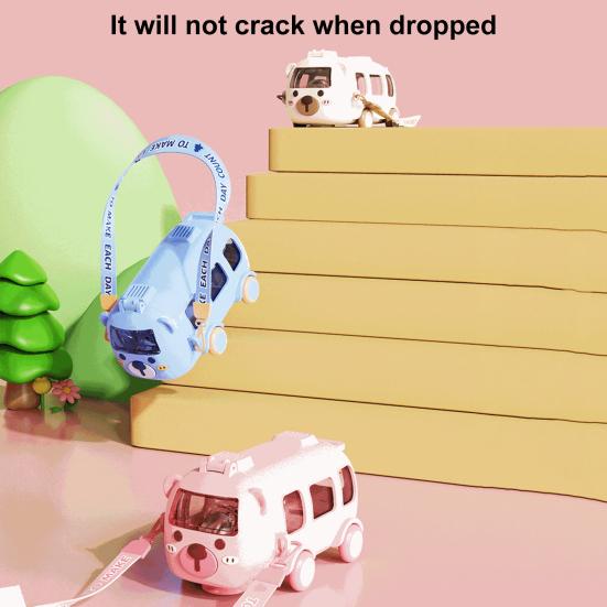 Excavator Water Bottle for Kids 500ml Leak-Proof Cartoon Cup with Wheels Adjustable Strap