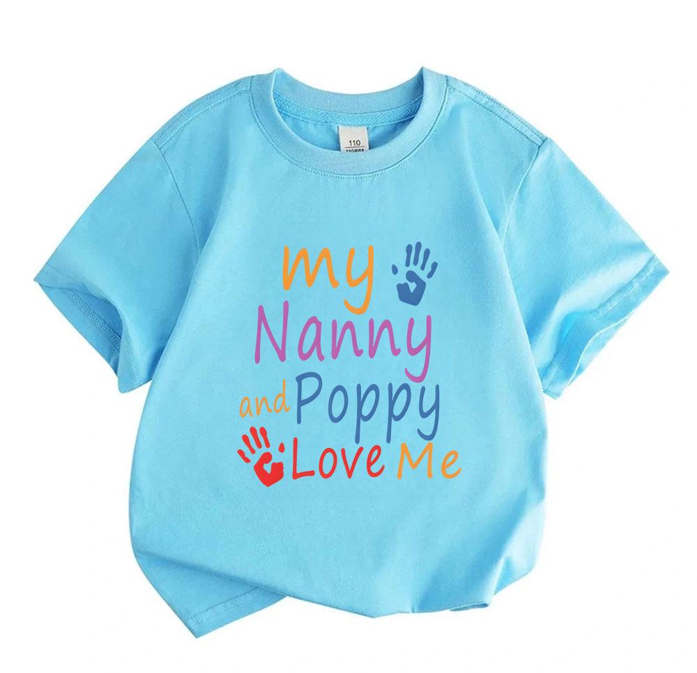 Toddler Boys Girls 100% Cotton Crew Neck Short Sleeve T-Shirt, Cute My Nanny and Poppy Love Me Handprint Pattern Casual Lightweight Kids Tee Tops for